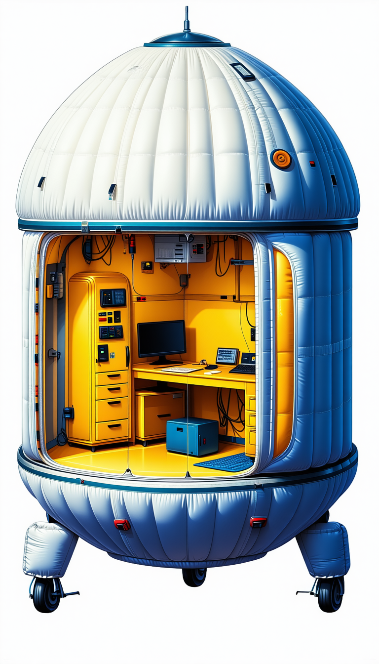 A Large, White, Inflatable Dome Is Filled With Various Electronic Equipment