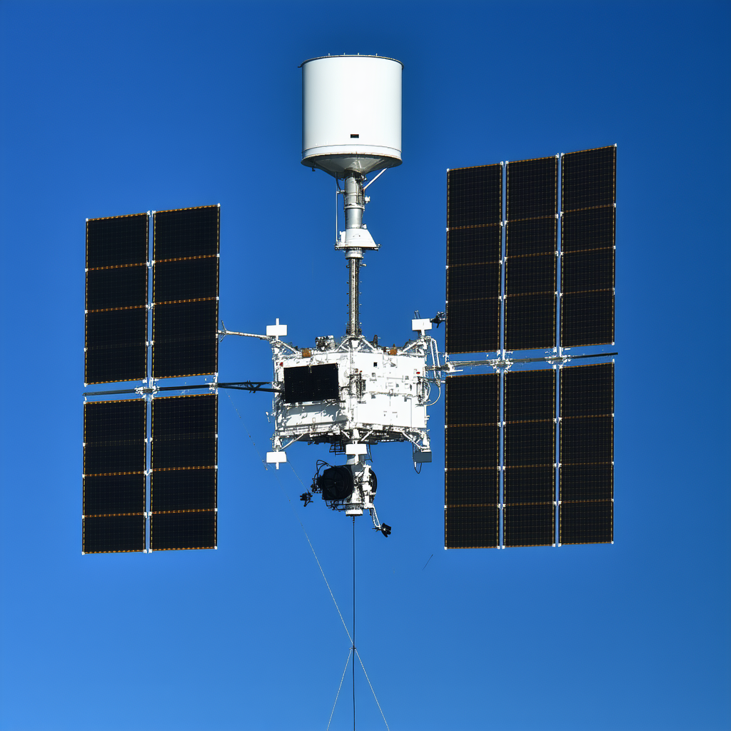 A Large Satellite Dish With A Space Shuttle On Top Of It