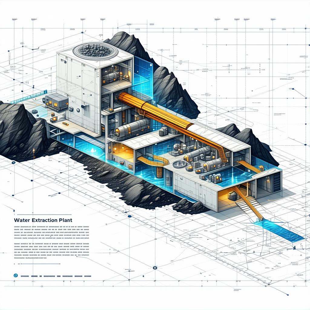 A Large, Futuristic Water Extraction Plant Is Depicted In A Detailed Drawing
