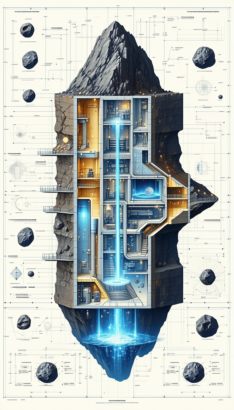 A Blue And Yellow Drawing Of A Building Is Shown