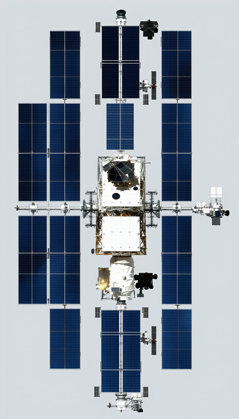 A Space Shuttle Is Docked To A Space Station, And The Two Are Connected By A Long