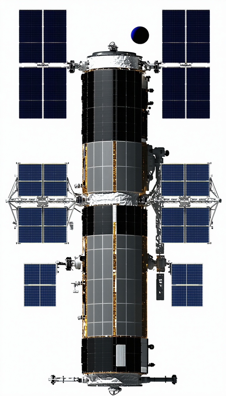 A Space Station Is Shown In A White And Black Image