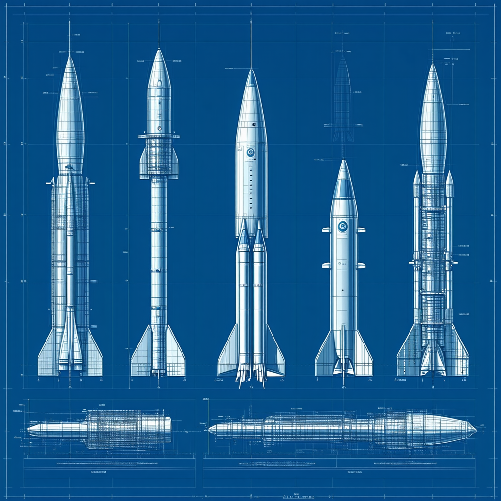 A Blue Drawing Of A Rocket Ship Is Shown In A Diagram
