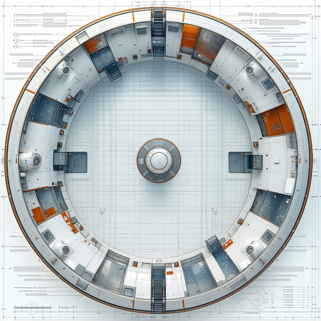 The Image Is A 3d Model Of A Space Station, Showcasing The Interior Layout