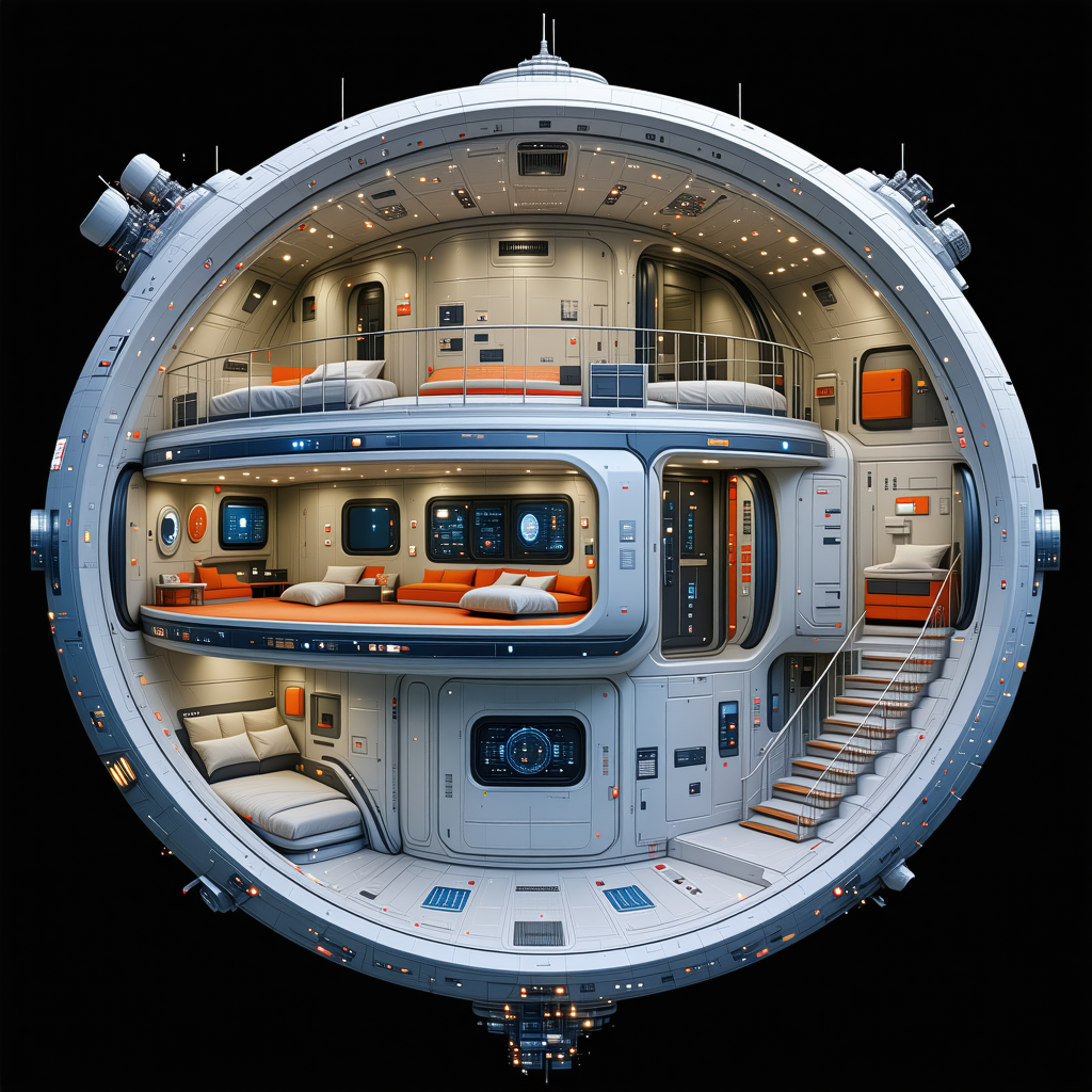 In The Image, There Is A Futuristic Space Station With A Large, Round