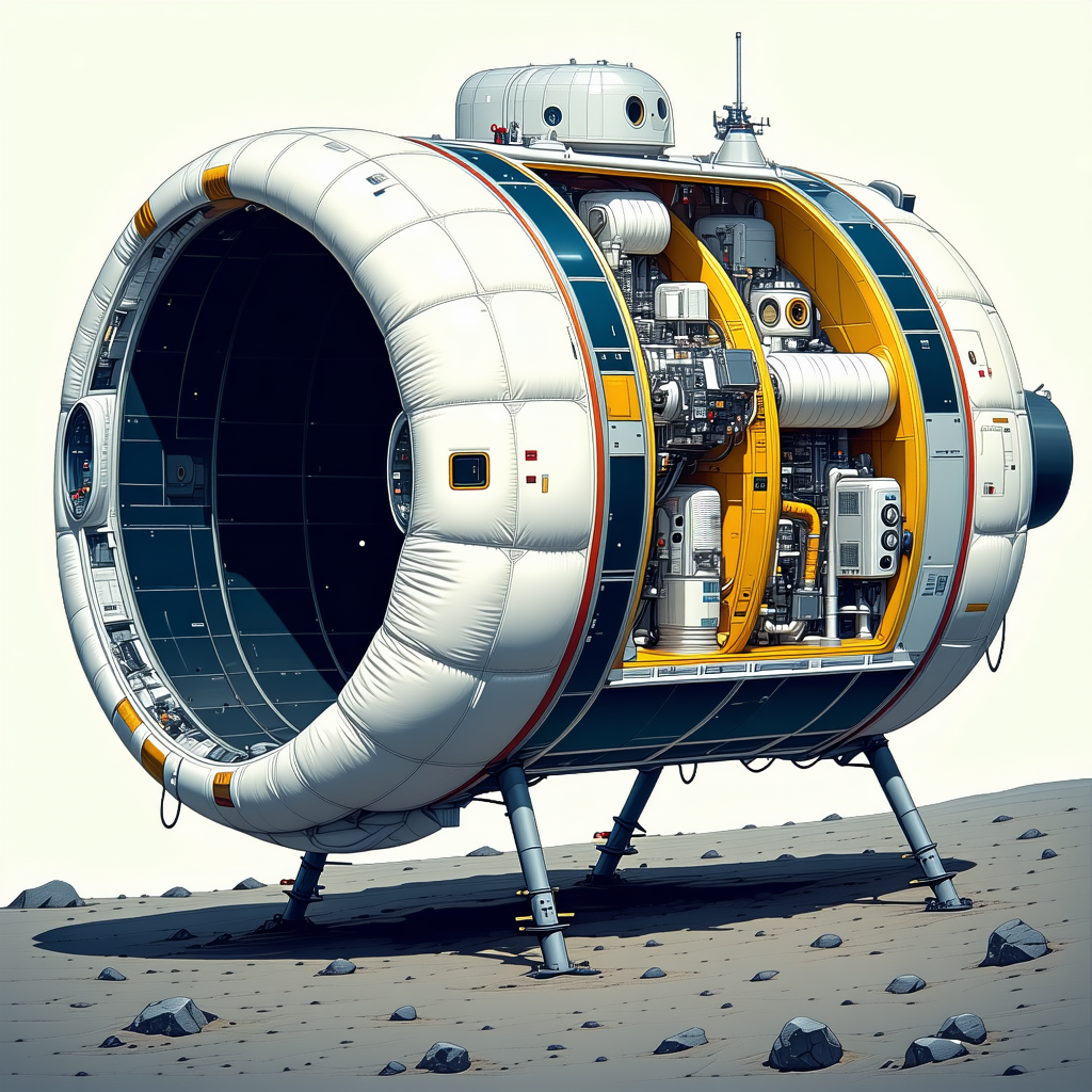 A Large, White, And Blue Spacecraft Is Shown In A Three-dimensional View