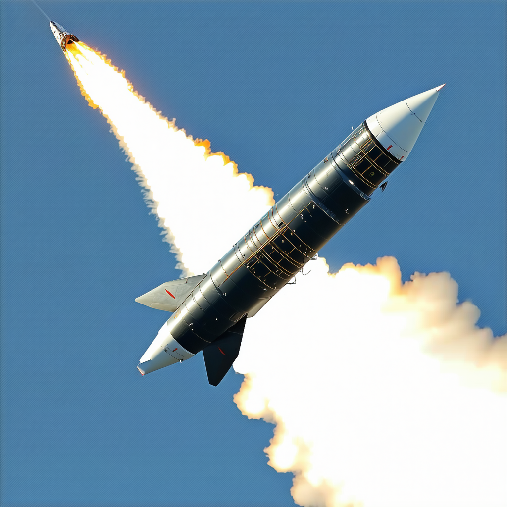 A Rocket Is Flying Through The Sky, Leaving A Trail Of Smoke Behind It
