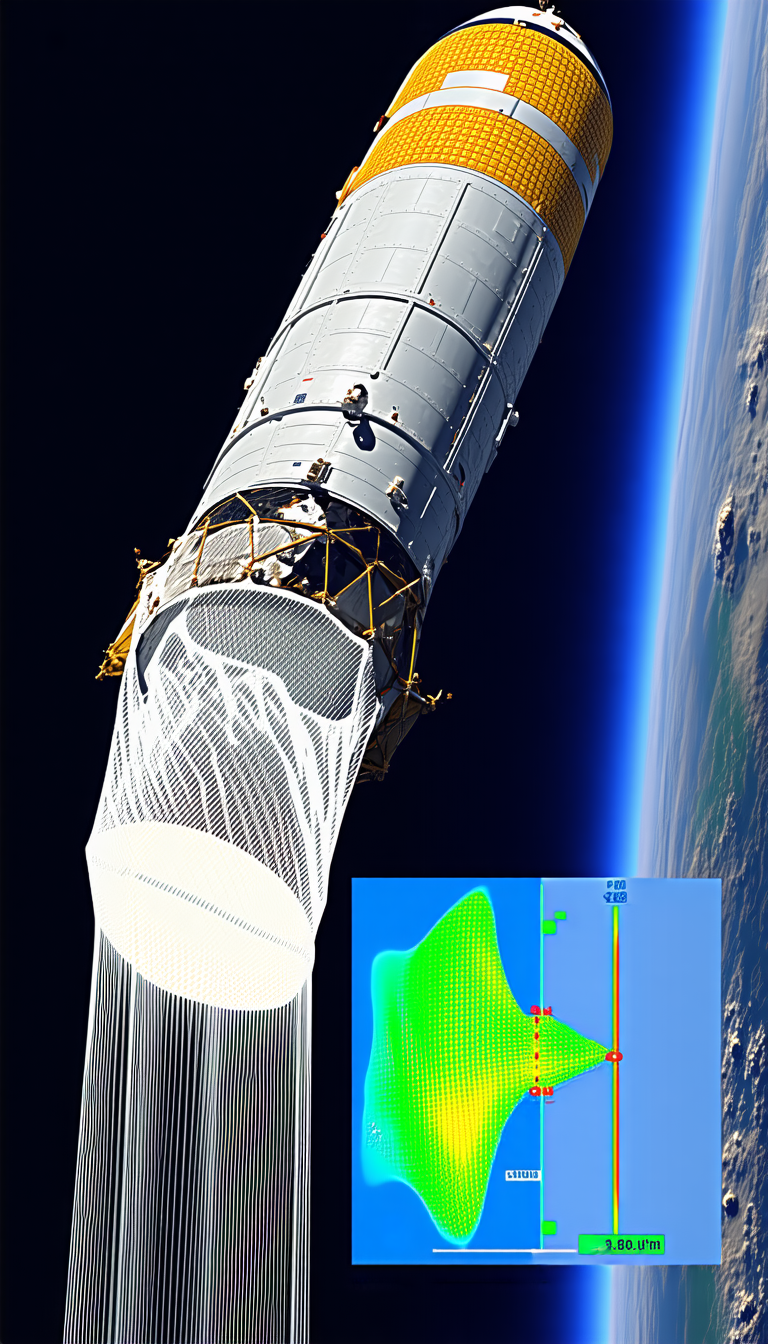 A Space Shuttle, Which Appears To Be A Large Satellite, Flying Through The Sky