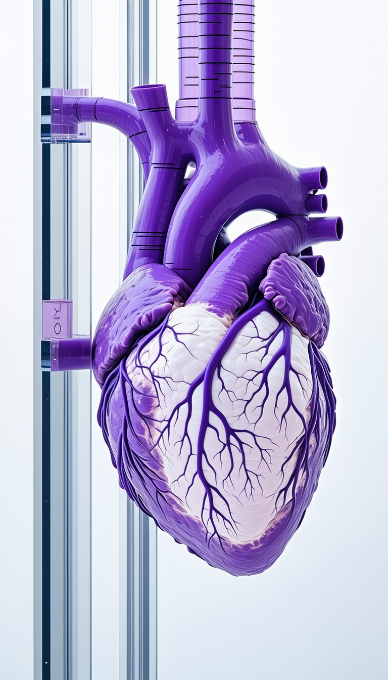 A Purple Heart-shaped Object, Possibly A Sculpture Or A Model, Hanging From A Metal Pole