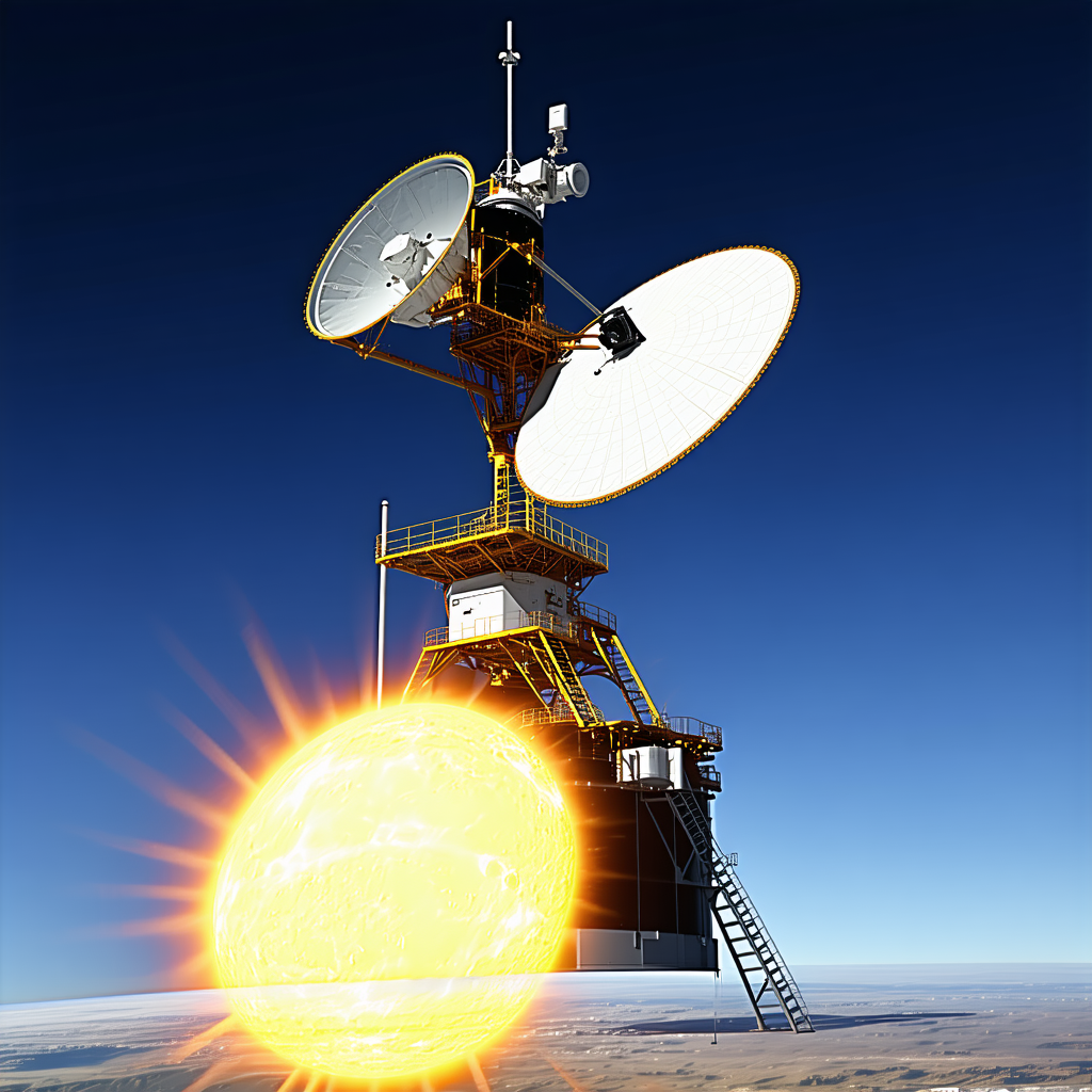 A Large Satellite Dish With A Yellow And Black Color Scheme