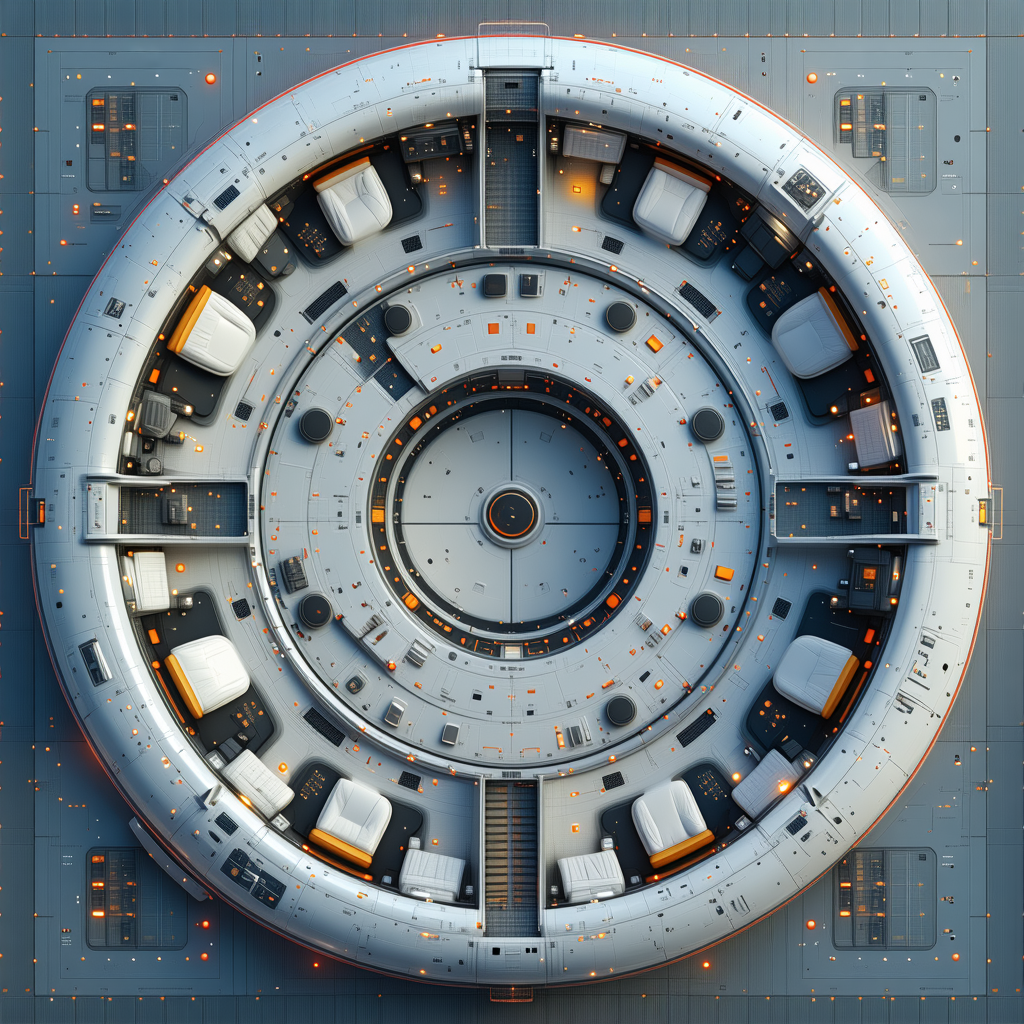 A Futuristic Space Station With A Large, Circular Structure At Its Center
