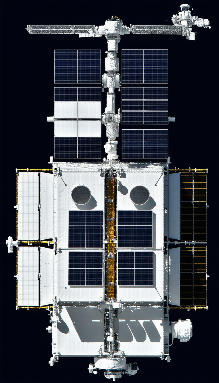 A White Spacecraft Is Shown In A Close-up View