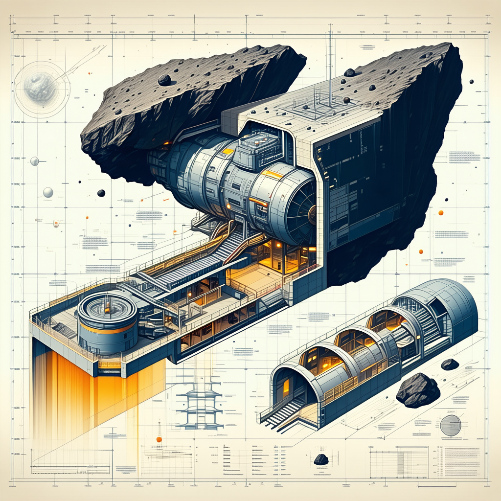 A Large, Detailed Drawing Of A Space Station Is Shown, With A Focus On The Interior