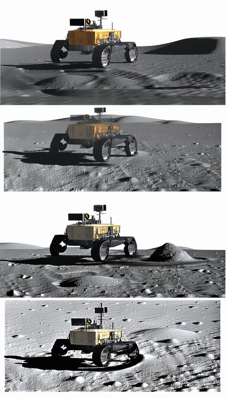 The Image Is A Collage Of Three Different Pictures Of A Rover On The Moon