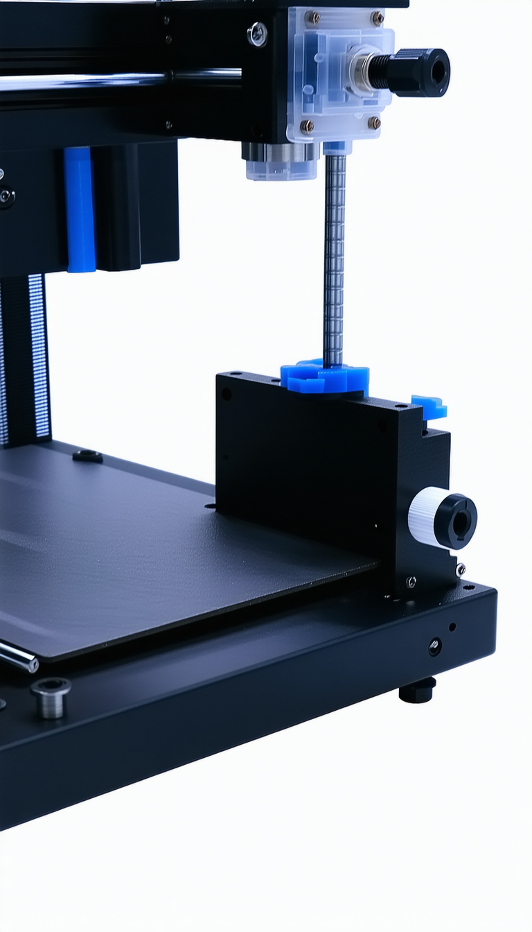 A 3d Printer With A Blue And White Object On Top Of It
