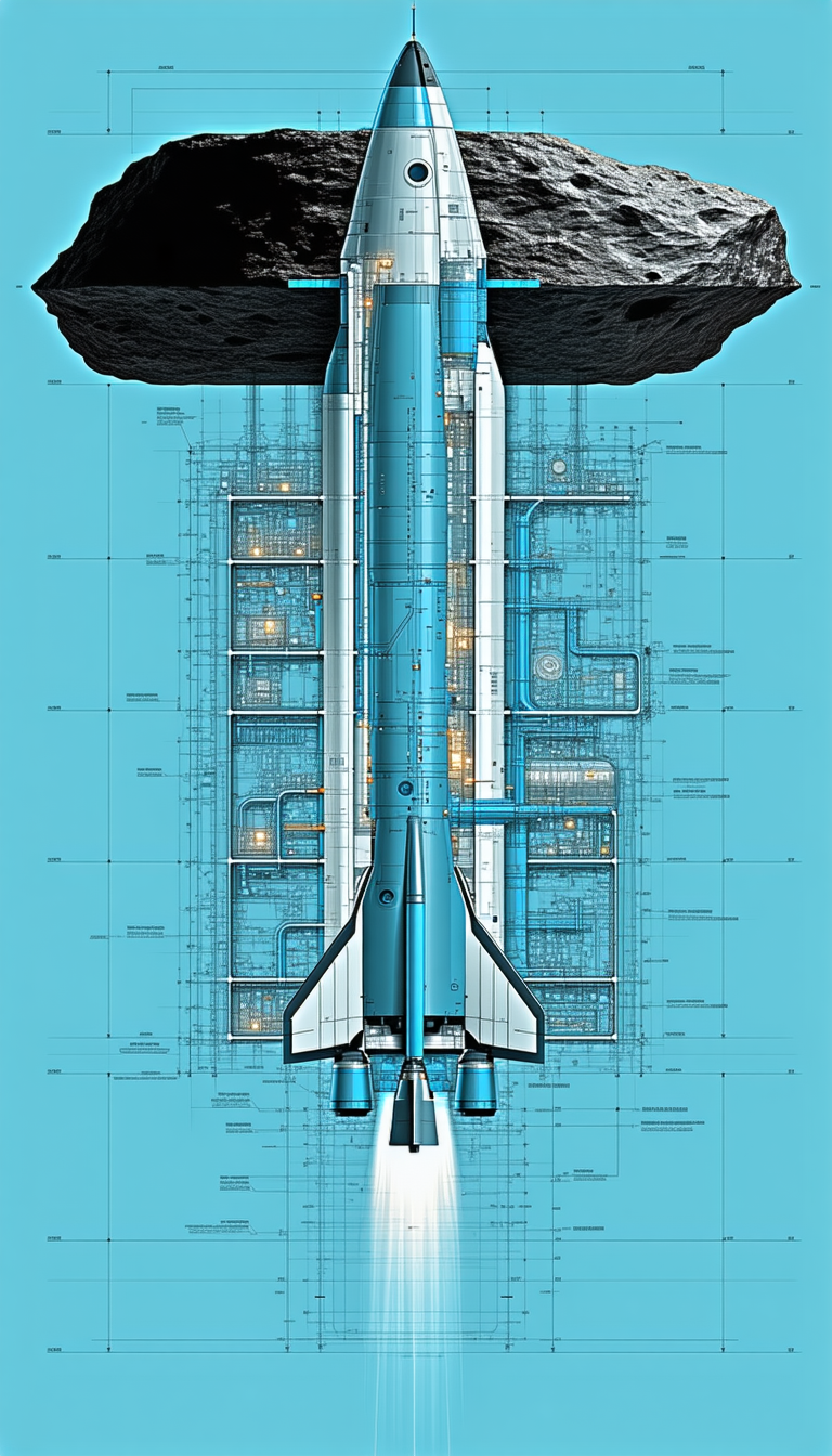 A Space Shuttle Is Shown In A Blue And White Drawing