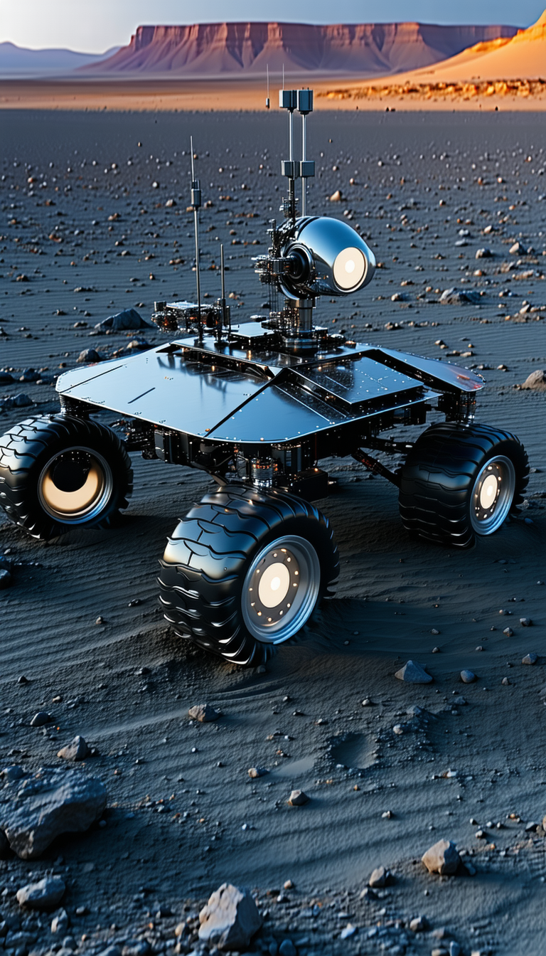 A Large Robotic Vehicle Is Sitting On A Rocky Surface