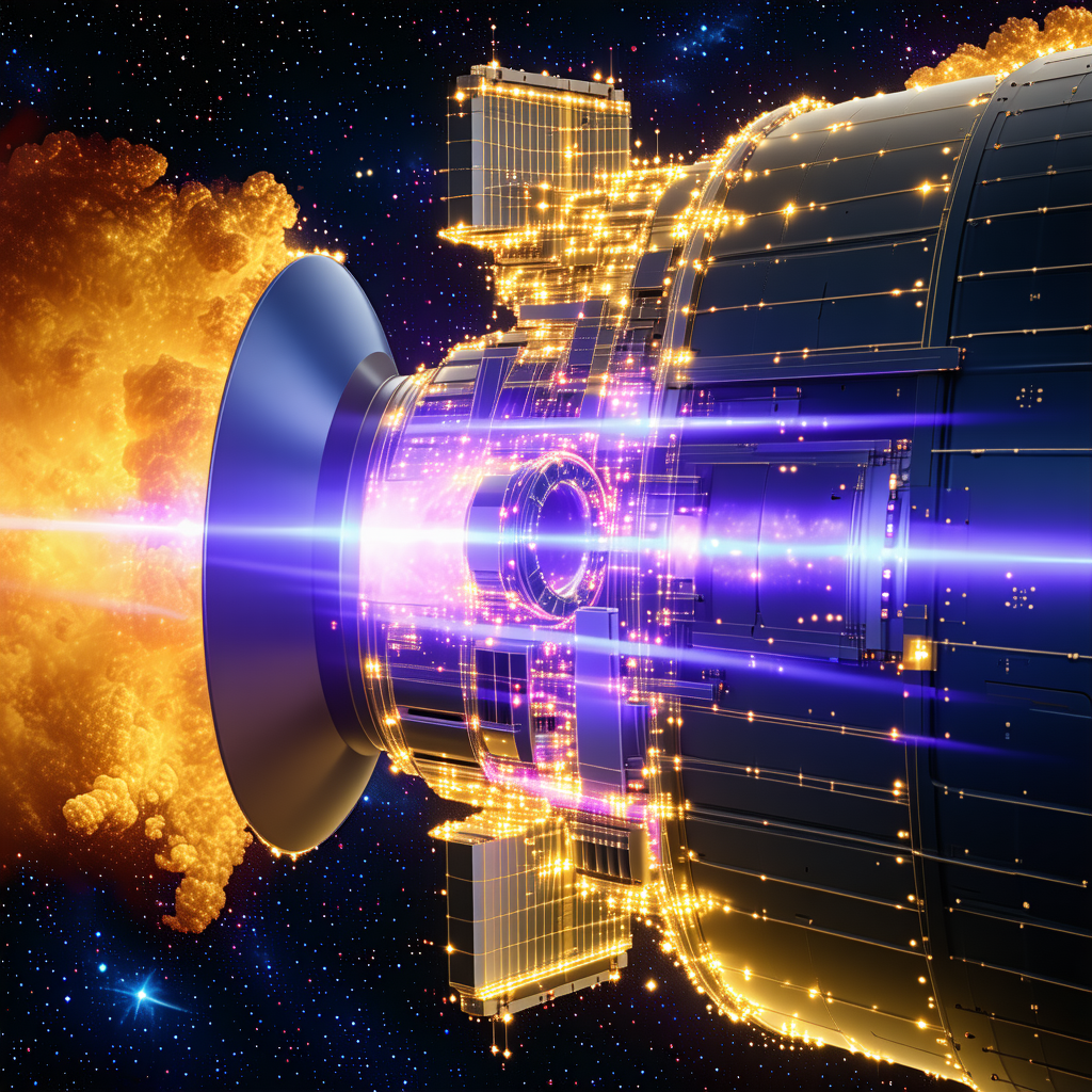 A Spacecraft With A Large, Brightly Lit Engine