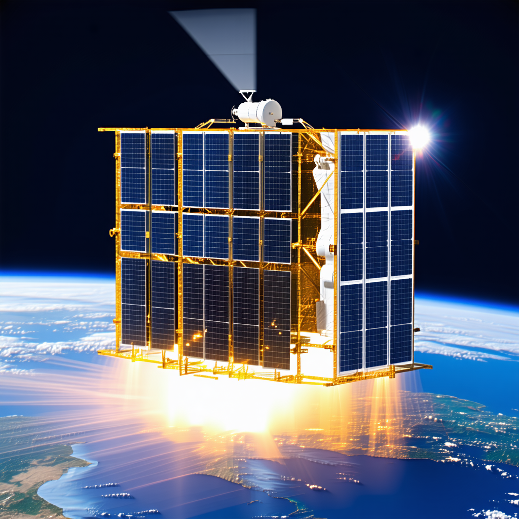 A Small Spacecraft, Possibly A Satellite, Flying Through The Sky