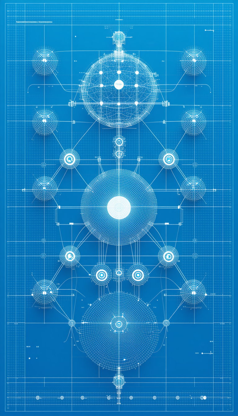 A Blue And White Drawing Of A Circle With A Dot In The Center Is Displayed