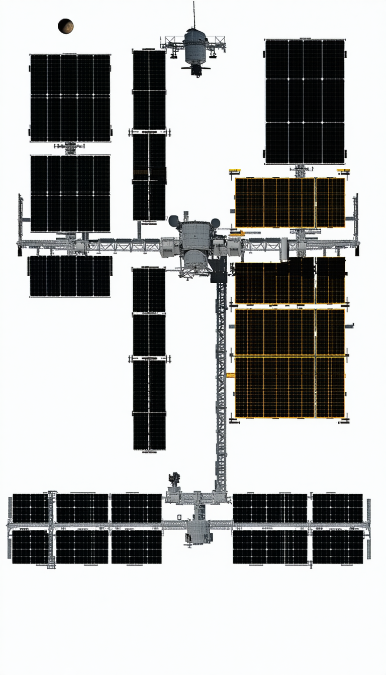 A Space Station Is Shown In A White And Black Image
