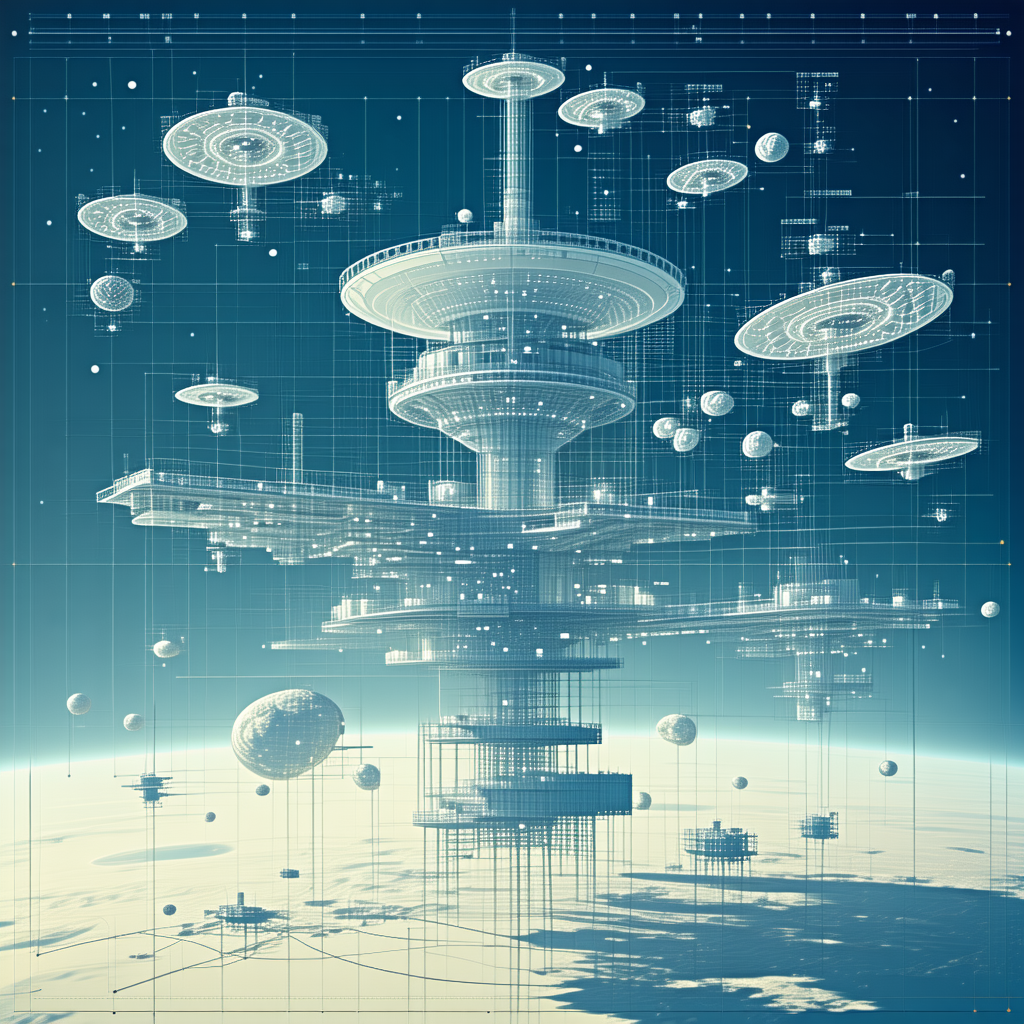In This Image, There Is A Large, Futuristic Space Station Floating In The Air