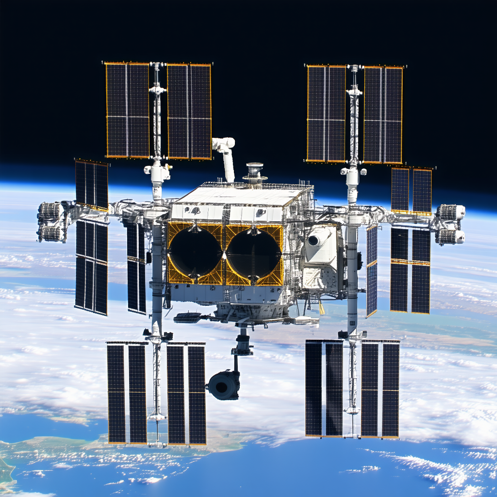 A Space Shuttle With A Large Satellite On Top Of It