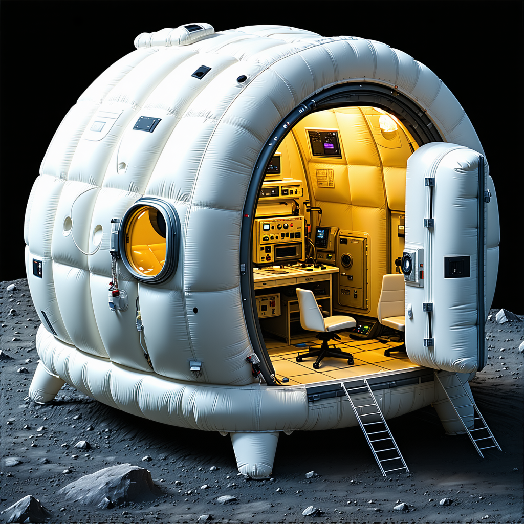 A White Dome-shaped Spacecraft Is Parked On A Rocky Surface, Possibly On The Moon