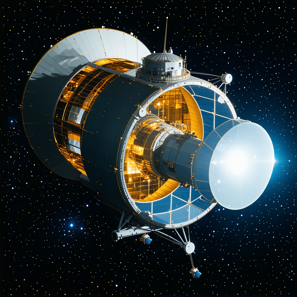 A Large Spacecraft With A Dome-shaped Structure On Top