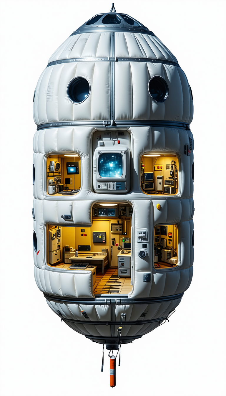 A Large White Inflatable Structure Is Filled With Various Electronic Equipment And Appliances
