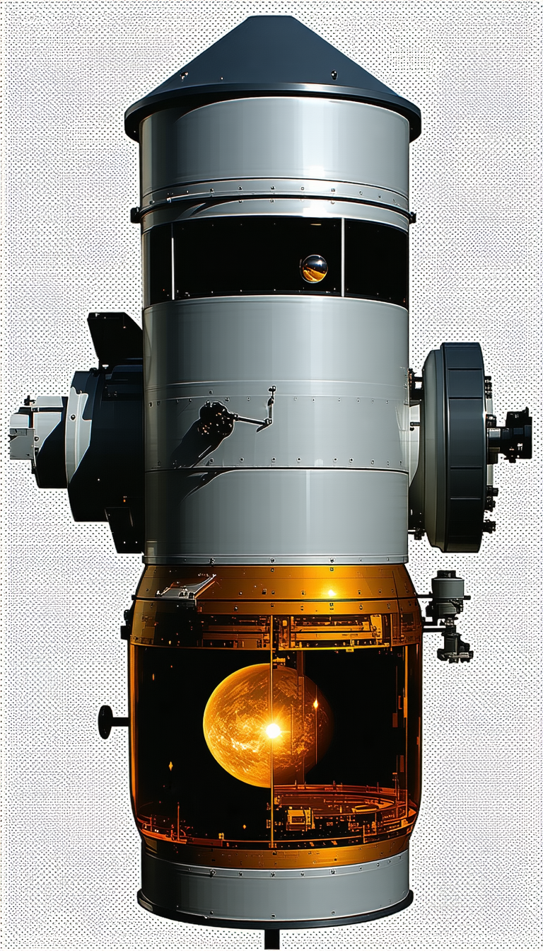 A Spacecraft Is Shown In A Close-up View, With A Bright Yellow Sun In The Center Of The Image