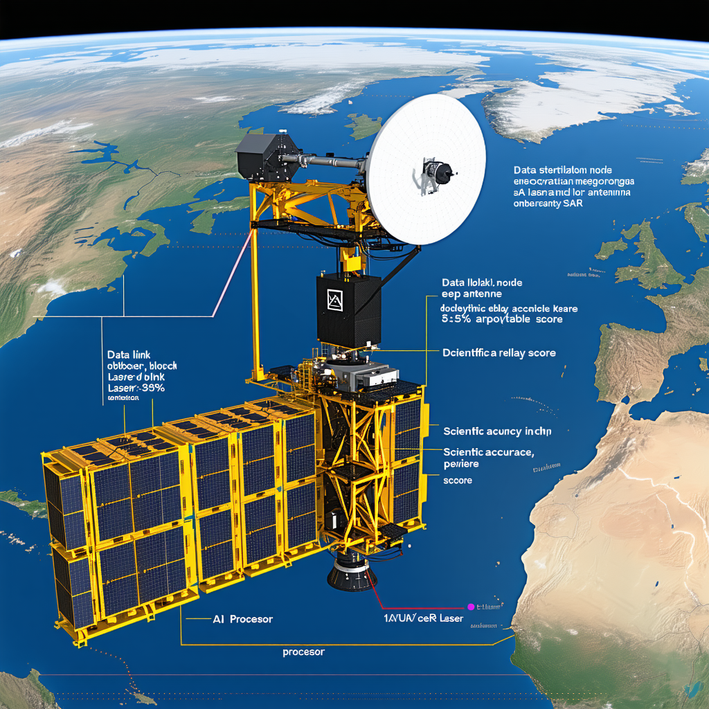 The Image Is A Diagram Of A Spacecraft, Specifically A Satellite, With Various Parts Labeled