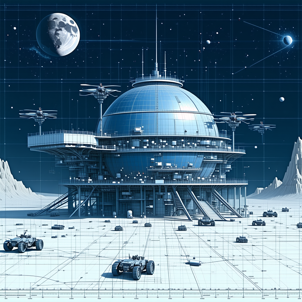 The Image Is A Futuristic Drawing Of A Large, Round Building With A Dome-shaped Roof