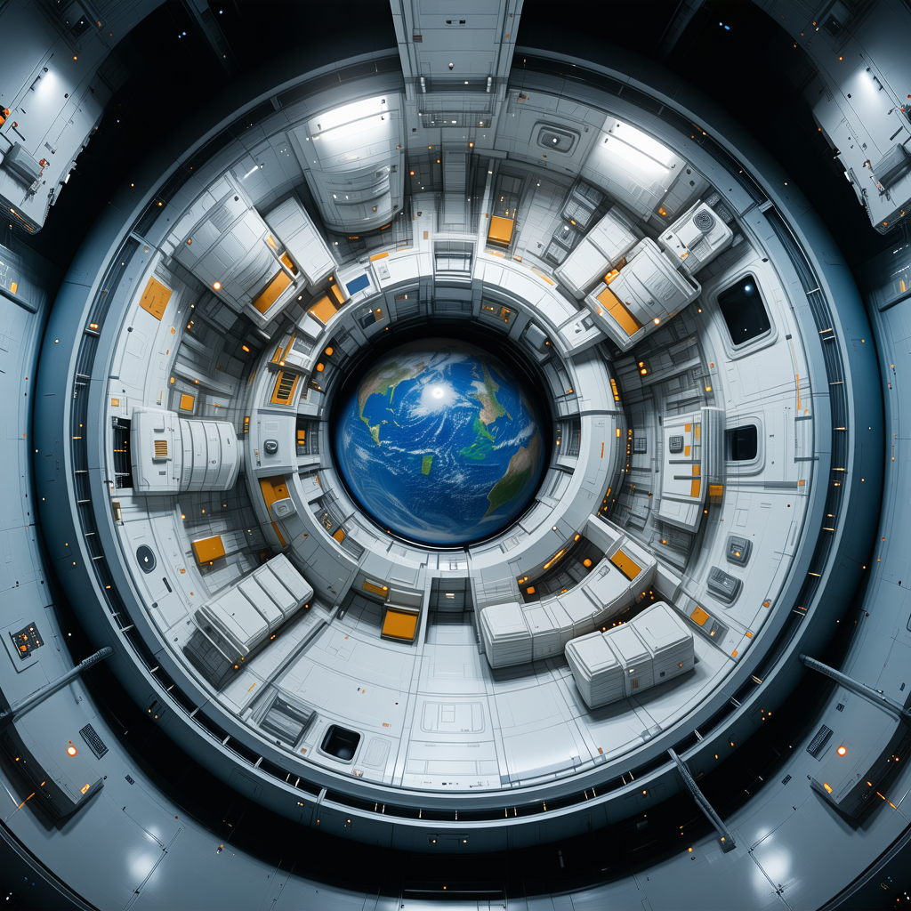 The Image Is A Close-up Of A Space Station, Showcasing The Interior Of The Spacecraft