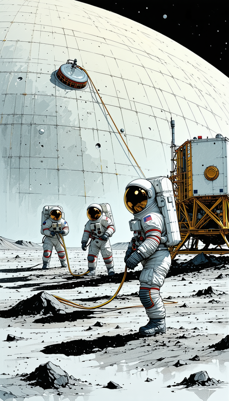 In The Image, There Are Three Astronauts Standing On The Surface Of The Moon