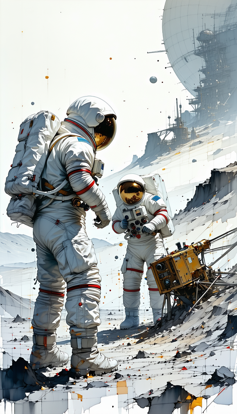 In The Image, There Are Two Astronauts Standing On A Rocky Surface, Possibly On The Moon