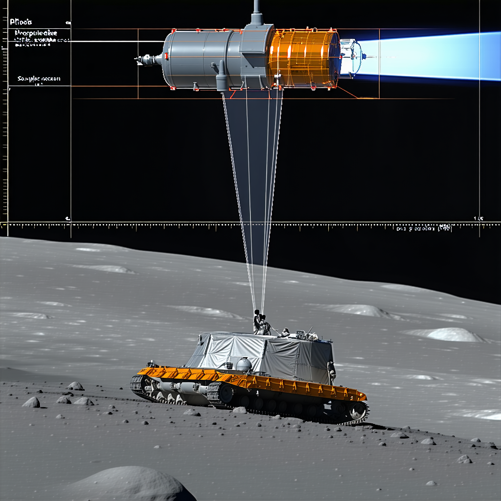 A Large Orange Spacecraft Is Parked On The Moon's Surface