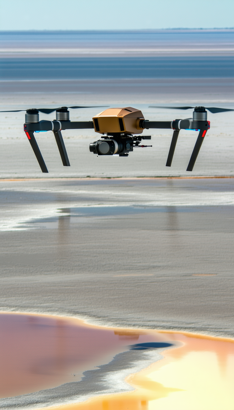 A Large Drone Flying Over A Beach