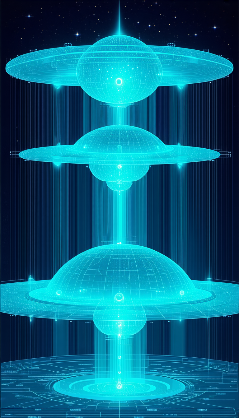 A Futuristic Scene With Three Large, Blue, And Round Structures