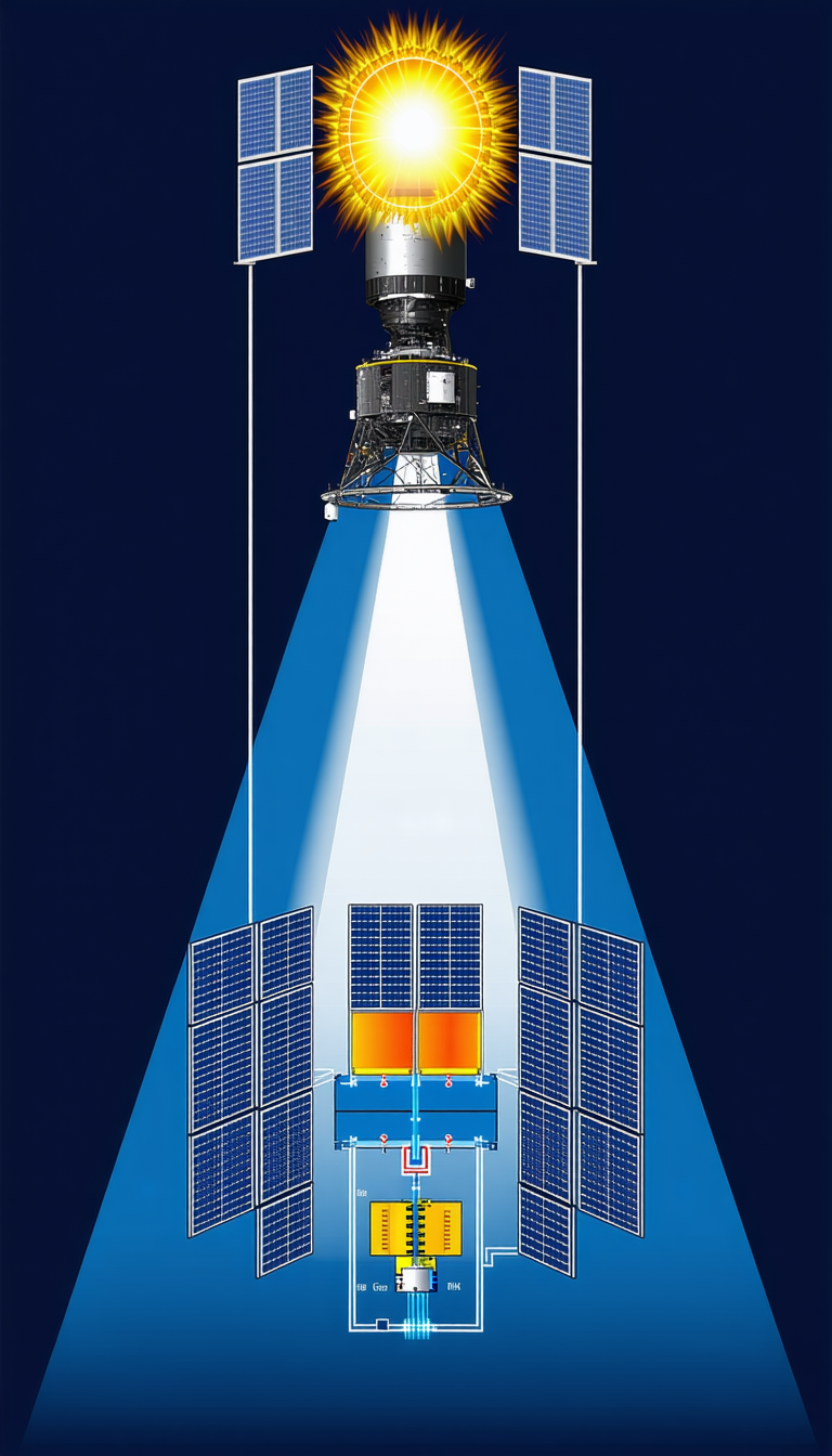 A Space Shuttle Is Shown In A Blue And Orange Light, With The Blue Light Shining On The Shuttle
