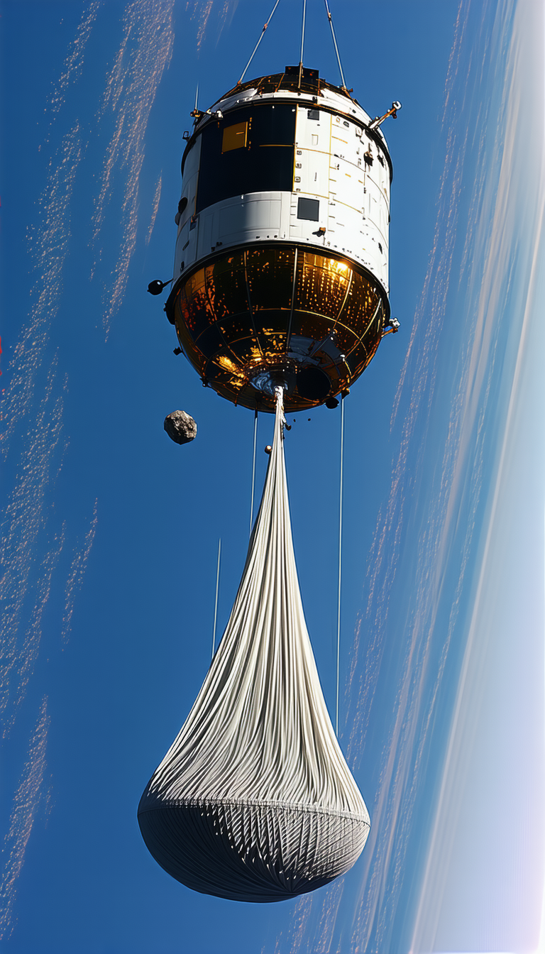 A Space Shuttle Is Being Lifted Off The Ground By A Large Cable