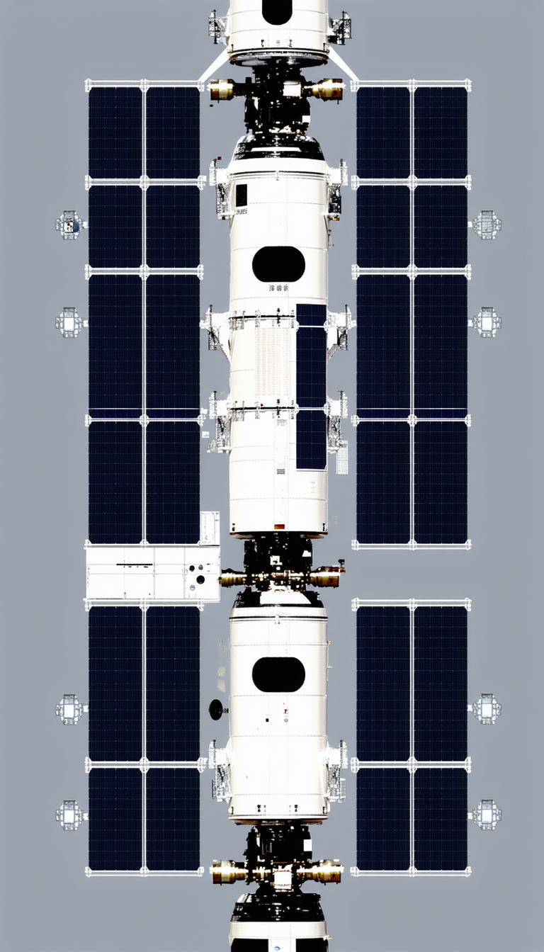 A Large Spacecraft With A White And Black Color Scheme