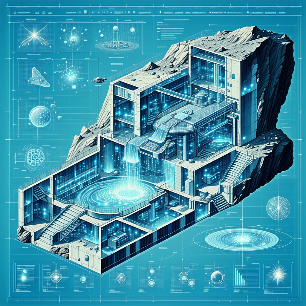 blue white drawing futuristic building