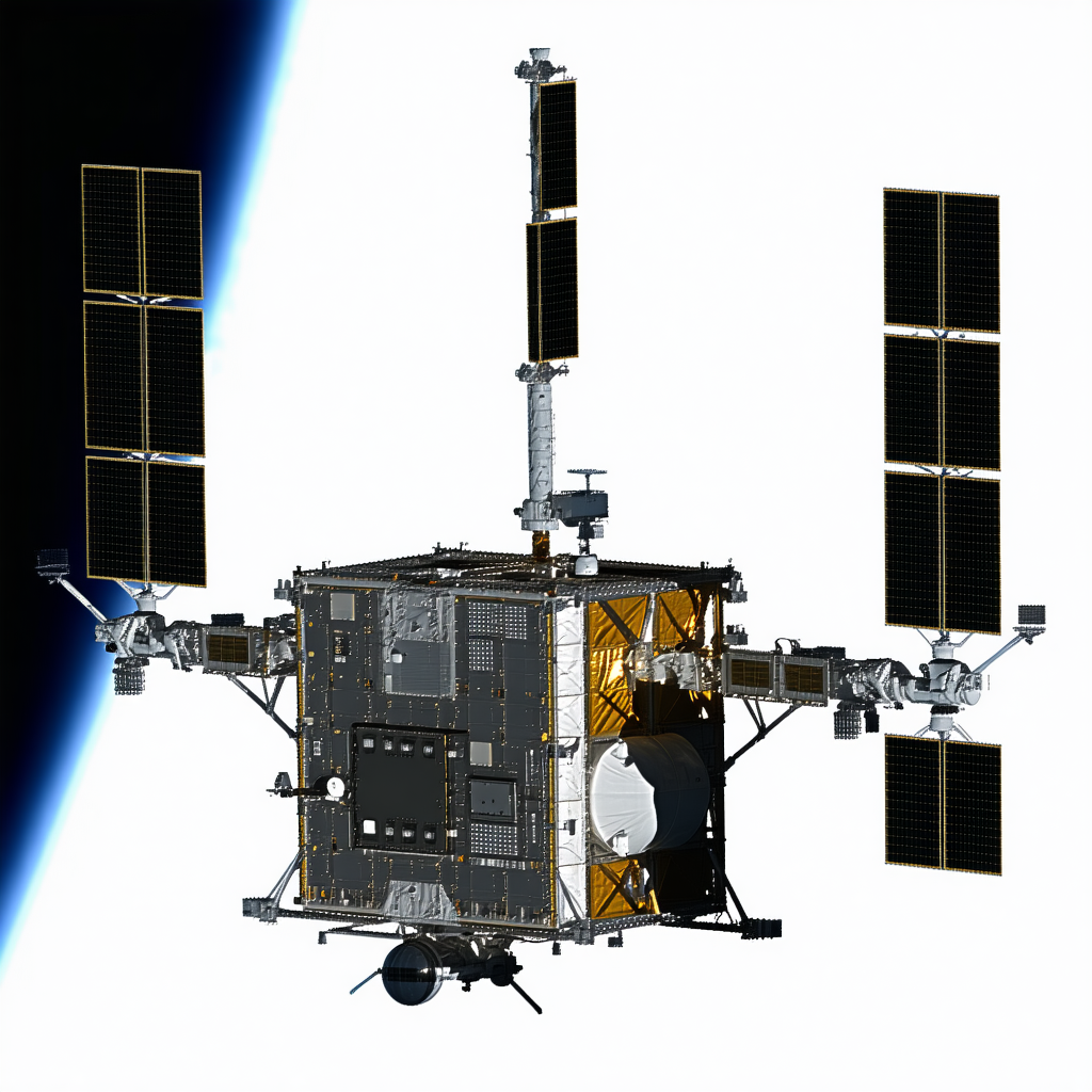 A Space Station Is Shown In A White And Blue Color Scheme