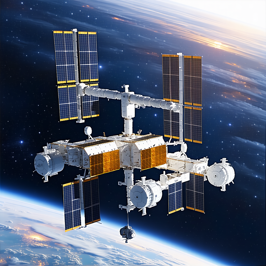 A Large Spacecraft Is Shown In A Close-up View, With Its Various Components Clearly Visible