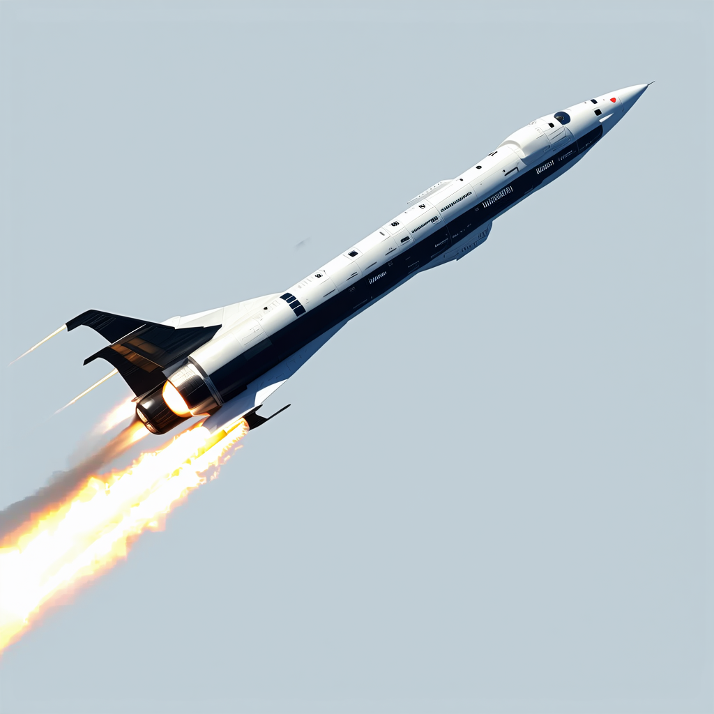 A Rocket Is Flying Through The Sky, Leaving A Trail Of Smoke Behind It
