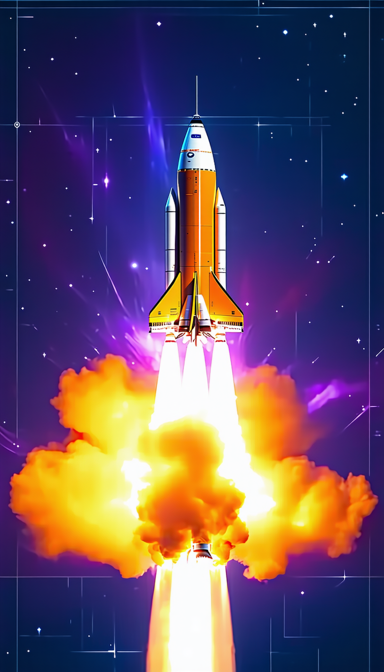 A Rocket Launching Into The Sky, With A Bright Orange And White Trail Of Smoke Following It