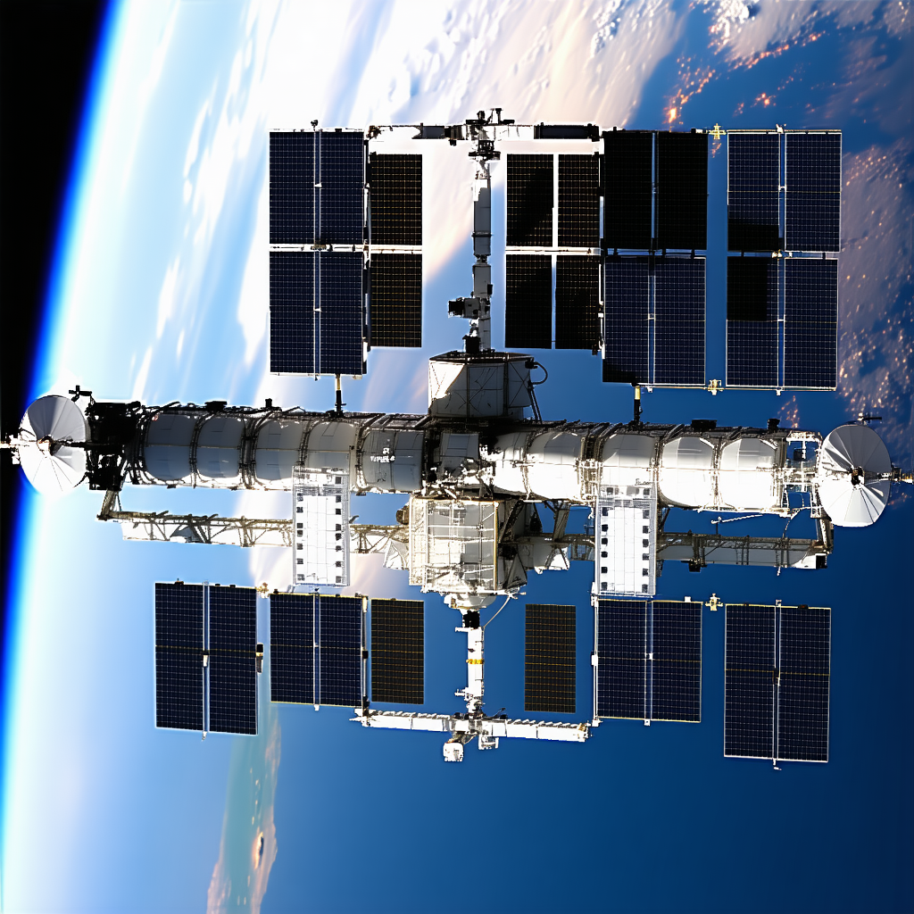A Space Station With A Large Solar Panel On Its Side