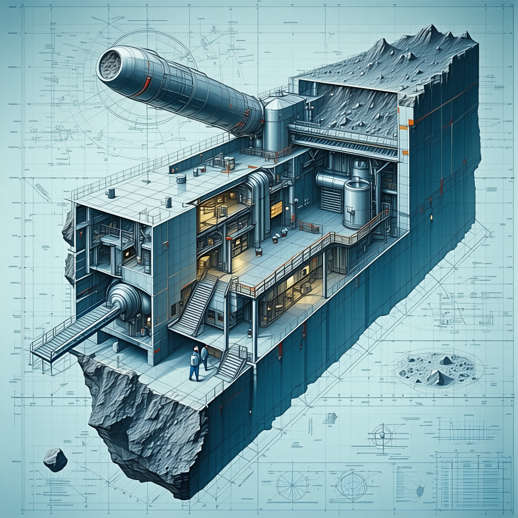A Large Blue Structure Is Shown In A Blueprint Drawing