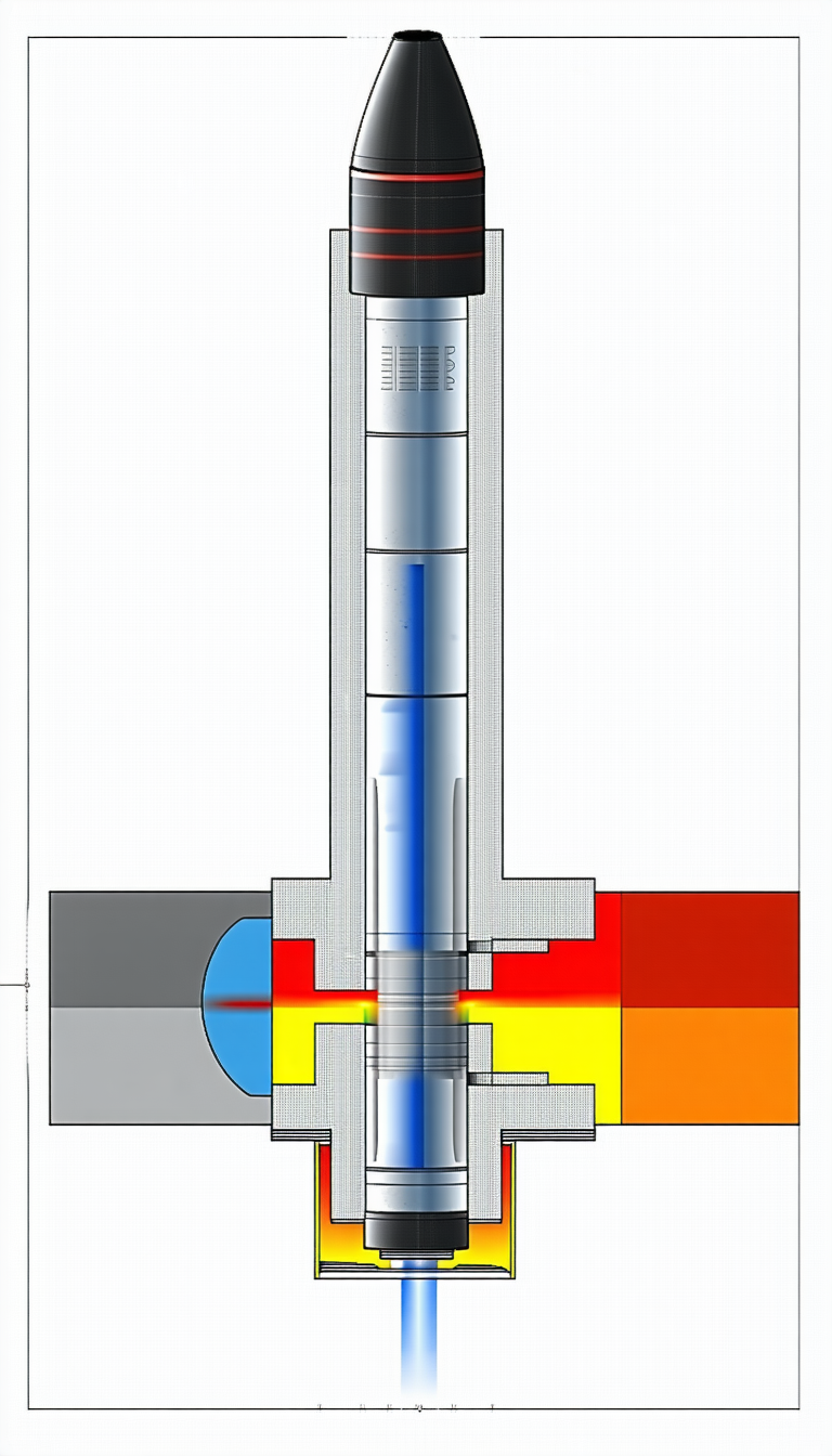 The Image Is A Drawing Of A Large, Cylindrical Object With A Blue And Yellow Stripe